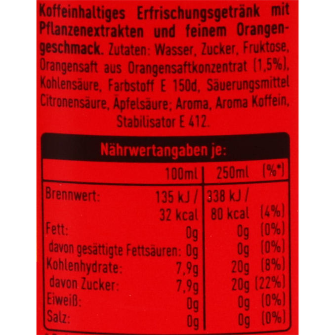 Zutaten & Nährwerte: Mezzo Mix, 4er Pack (EINWEG) zzgl. Pfand